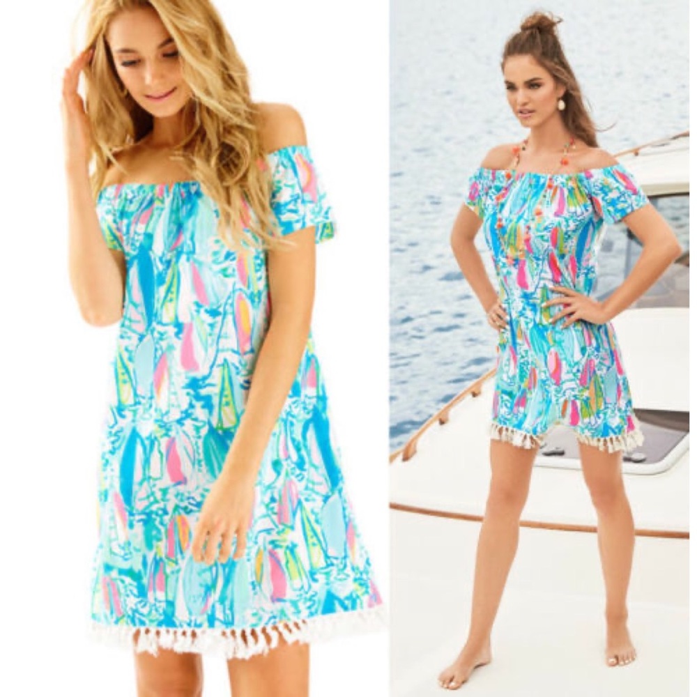 Lilly Pulitzer | Like New! β¨ Marble Beach and Bae Sunglow Sailboat Fringe Dress - Picture 2 of 11